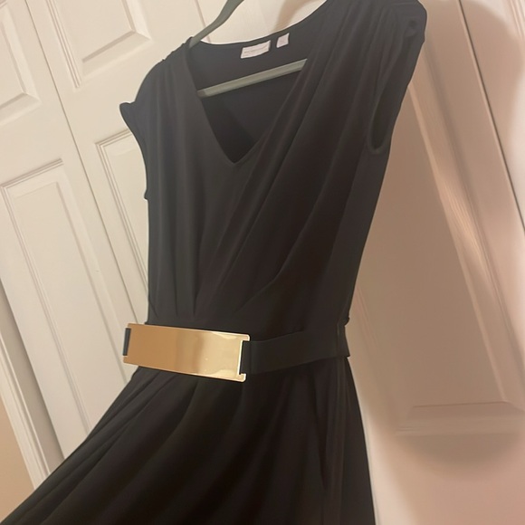 New York & Company Long Black Stretch Dress With Gold Belt - Picture 6 of 10